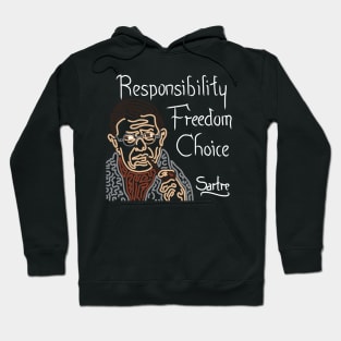 STYLIZED LINE ART SARTRE - RESPONSIBILITY FREEDOM CHOICE - neutral Hoodie